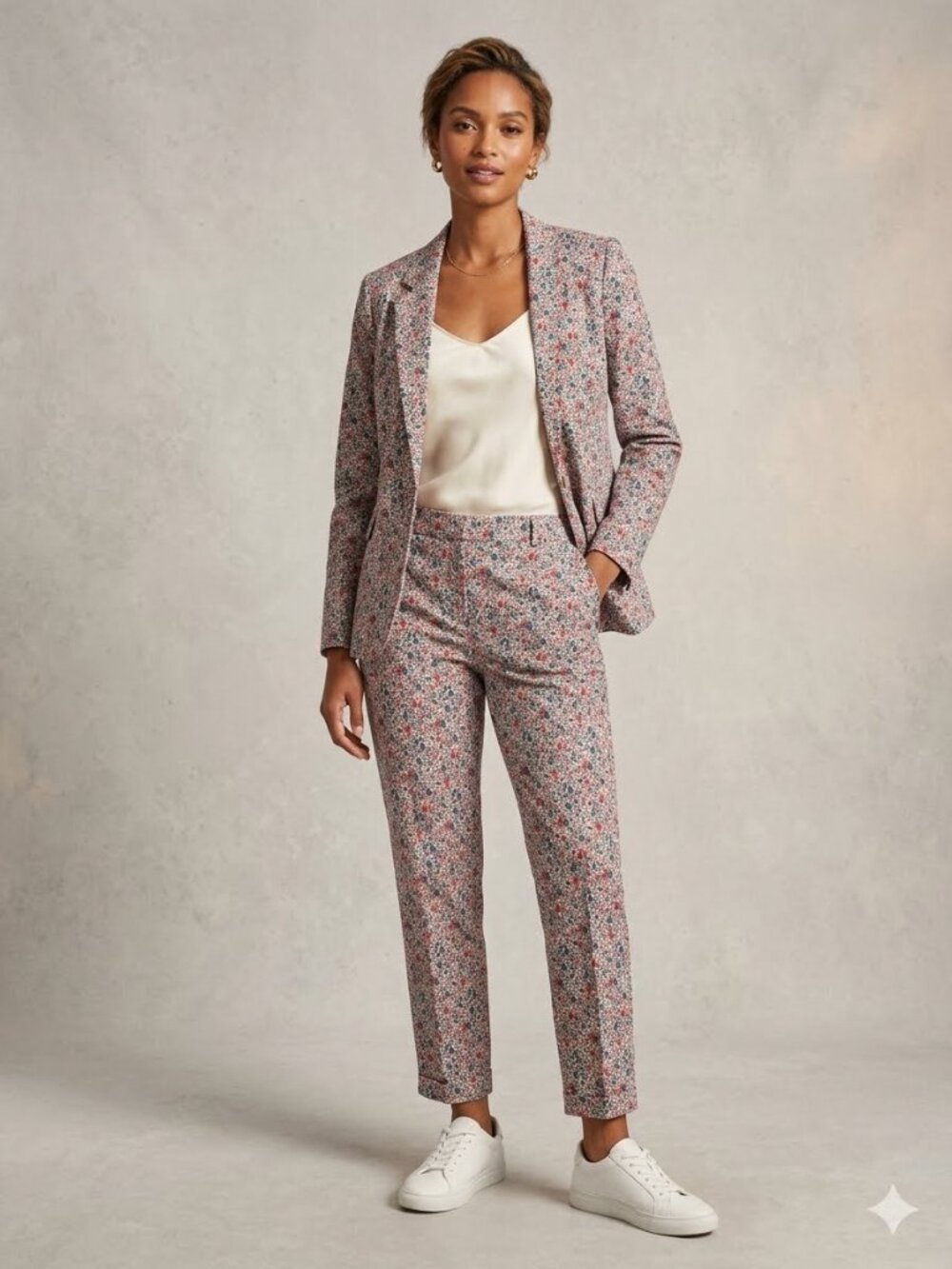 LOFT Petites Ditsy Floral Printed Blazer and Trousers Set - Pink & Navy